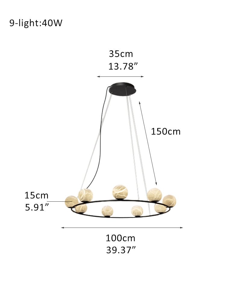 Single/Triple Spiral black ring cluster alabaster 6/9/12/27 balls chandelier - 9-light-D15cm/D5.91"Warm lightWhite + BlackJecanoli