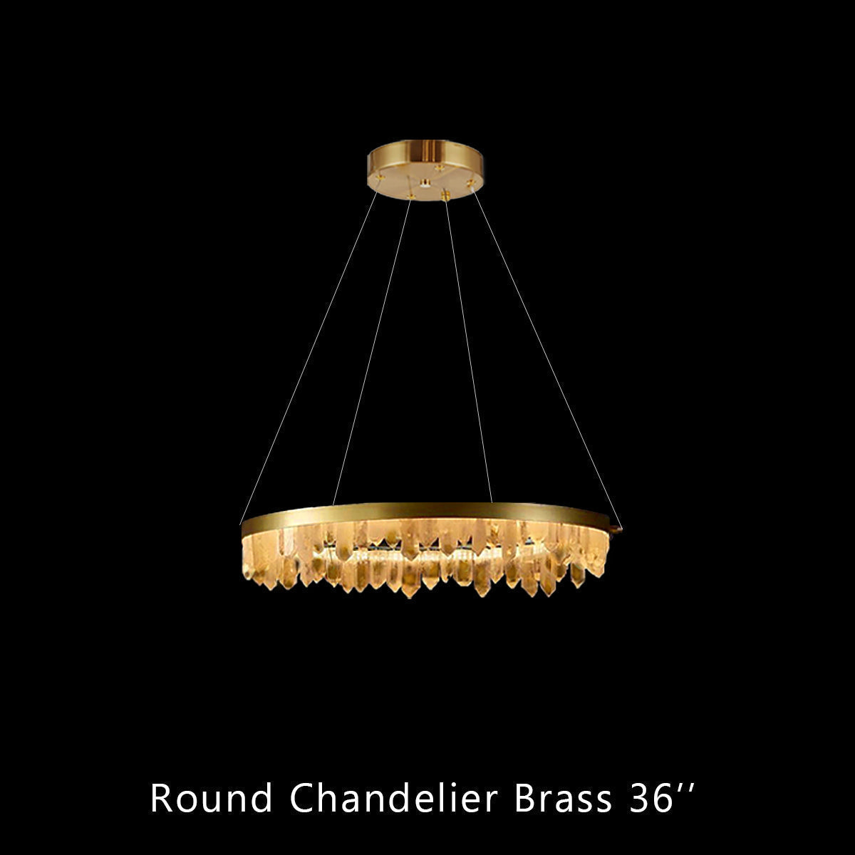Designer 36 Inch Round Modern Chandelier Brass & Clear Geode Quartz Crystal Hanging Light-Chandelier-Jecanoli