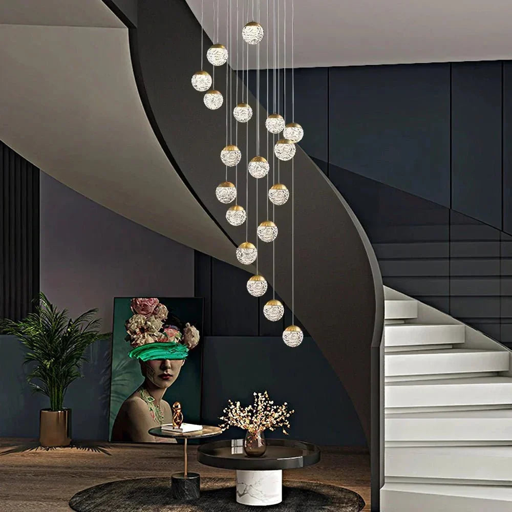 Spiral Pineapple Multi Glass Ball Staircase Chandelier - Jecanoli