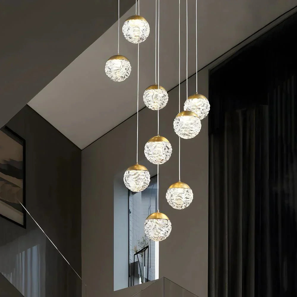 Spiral Pineapple Multi Glass Ball Staircase Chandelier - Jecanoli