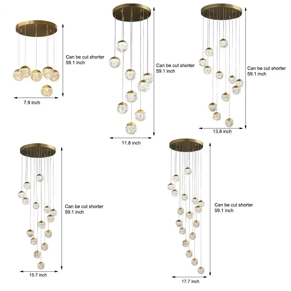 Spiral Pineapple Multi Glass Ball Staircase Chandelier - Jecanoli