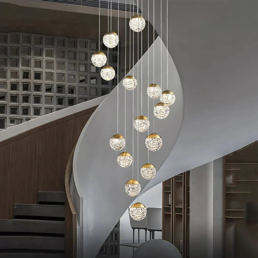 Spiral Pineapple Multi Glass Ball Staircase Chandelier - Jecanoli