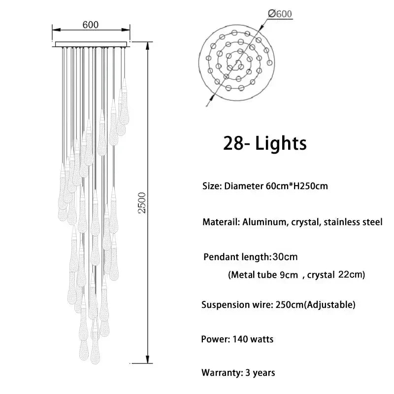 Spiral Raindrop Staircase Ceiling Lighting - 1 LightsWarm White 3000kJecanoli