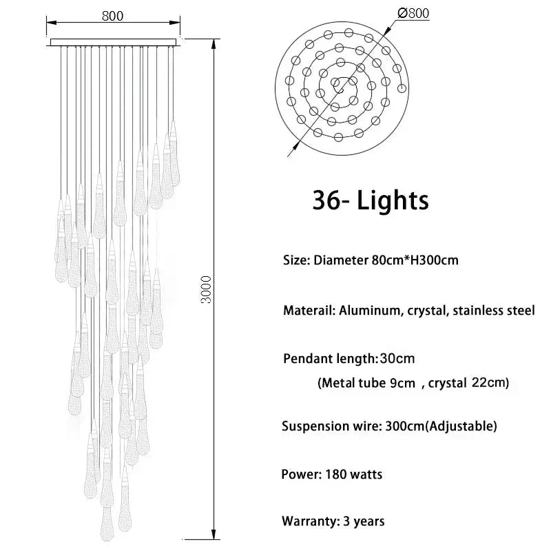 Spiral Raindrop Staircase Ceiling Lighting - 1 LightsWarm White 3000kJecanoli