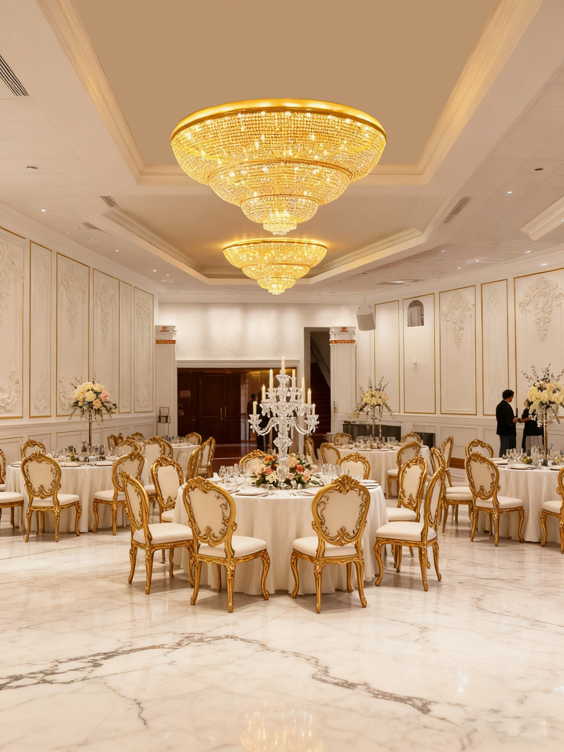 72'' Round Big Flush Mounted Gold Crystal Chandelier for Banquet Hall-大吊灯-Jecanoli