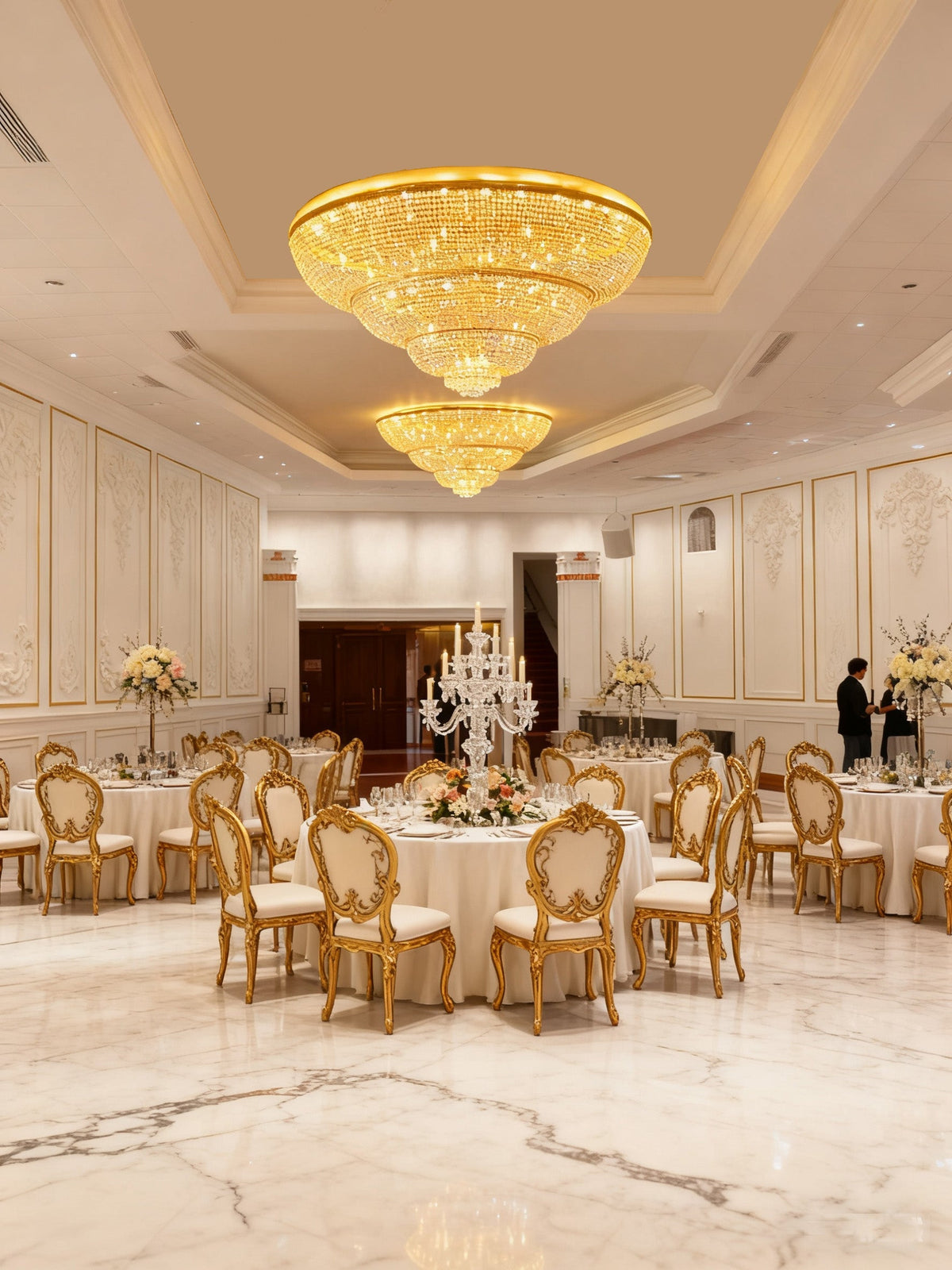 72'' Round Big Flush Mounted Gold Crystal Chandelier for Banquet Hall-大吊灯-Jecanoli