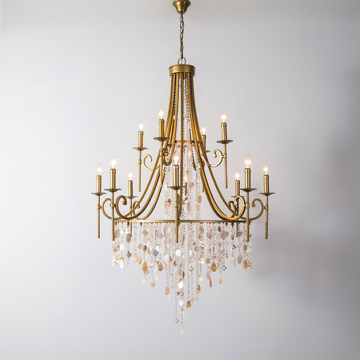 Tatum Lux Shell Crystal Chandelier - 12 Heads ∅ 37.4″ x H 55.1″ / Dia 95cm x H 140cmCopper & Clear Crystal - Manor Lights