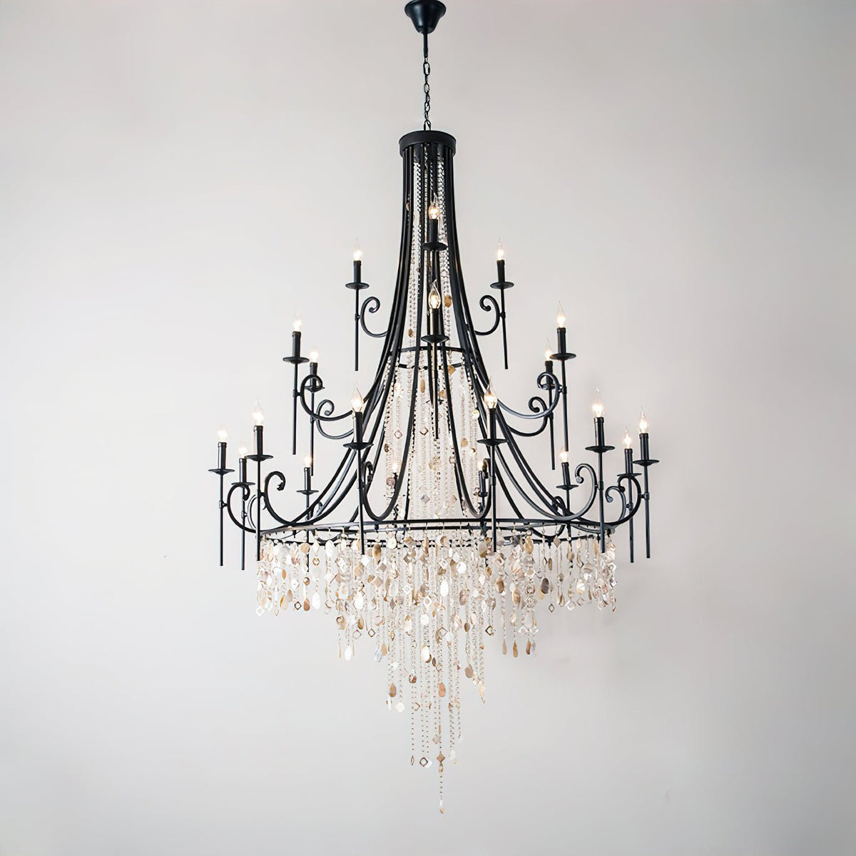 Tatum Lux Shell Crystal Chandelier - 21 Heads ∅ 54.3″ x H 86.6″ / Dia 138cm x H 220 cmBlack & Clear Crystal - Manor Lights