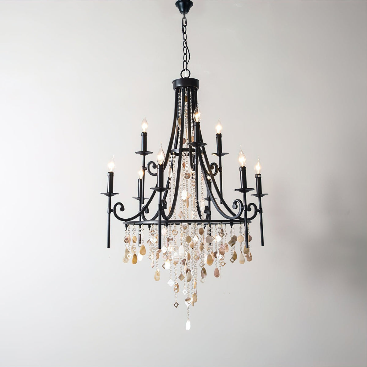 Tatum Lux Shell Crystal Chandelier - 9 Heads ∅ 31.5″ x H 47.2″/ Dia 80cm x H 120cmBlack & Clear Crystal - Manor Lights