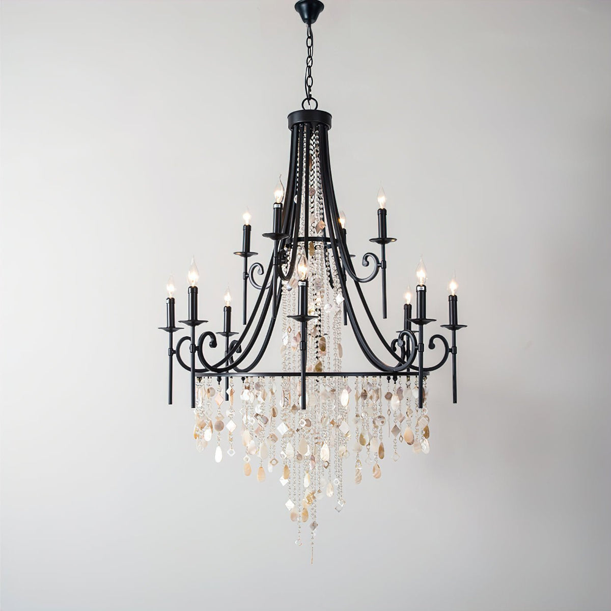 Tatum Lux Shell Crystal Chandelier - 12 Heads ∅ 37.4″ x H 55.1″ / Dia 95cm x H 140cmBlack & Clear Crystal - Manor Lights