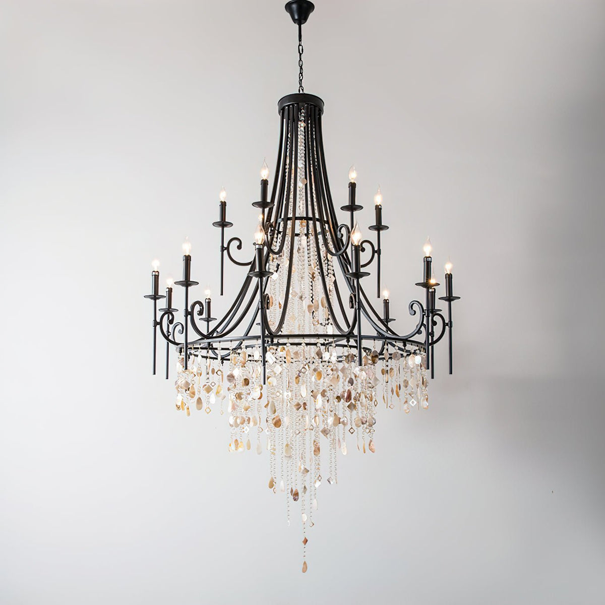 Tatum Lux Shell Crystal Chandelier - 18 Heads ∅ 47.2″ x H 70.9″ / Dia 120cm x H 180cmBlack & Clear Crystal - Manor Lights