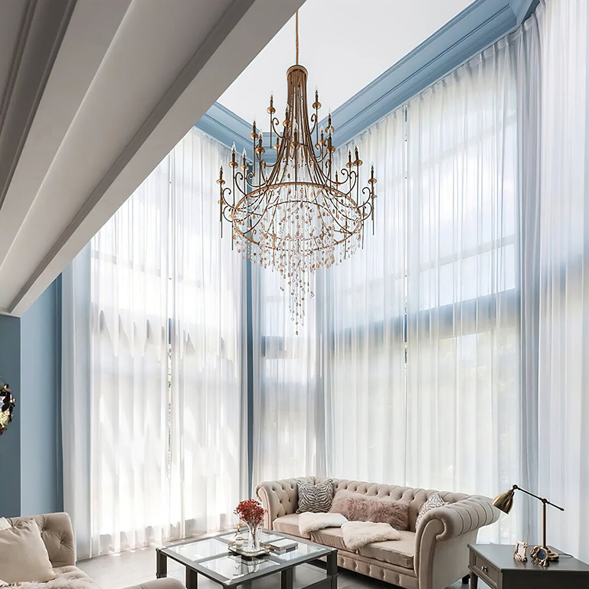 Tatum Lux Shell Crystal Chandelier - 9 Heads ∅ 31.5″ x H 47.2″/ Dia 80cm x H 120cmCopper & Clear Crystal - Manor Lights