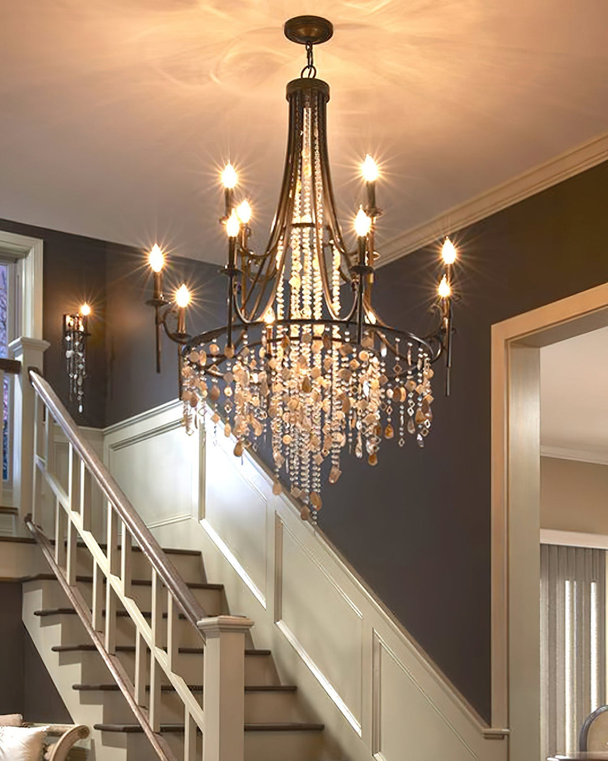 Tatum Lux Shell Crystal Chandelier - 18 Heads ∅ 47.2″ x H 70.9″ / Dia 120cm x H 180cmCopper & Clear Crystal - Manor Lights