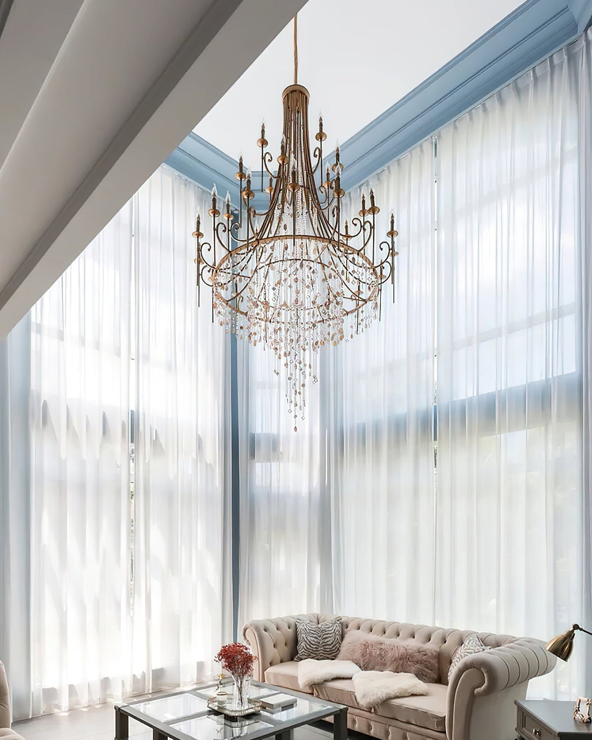 Tatum Lux Shell Crystal Chandelier - 18 Heads ∅ 47.2″ x H 70.9″ / Dia 120cm x H 180cmCopper & Clear Crystal - Manor Lights