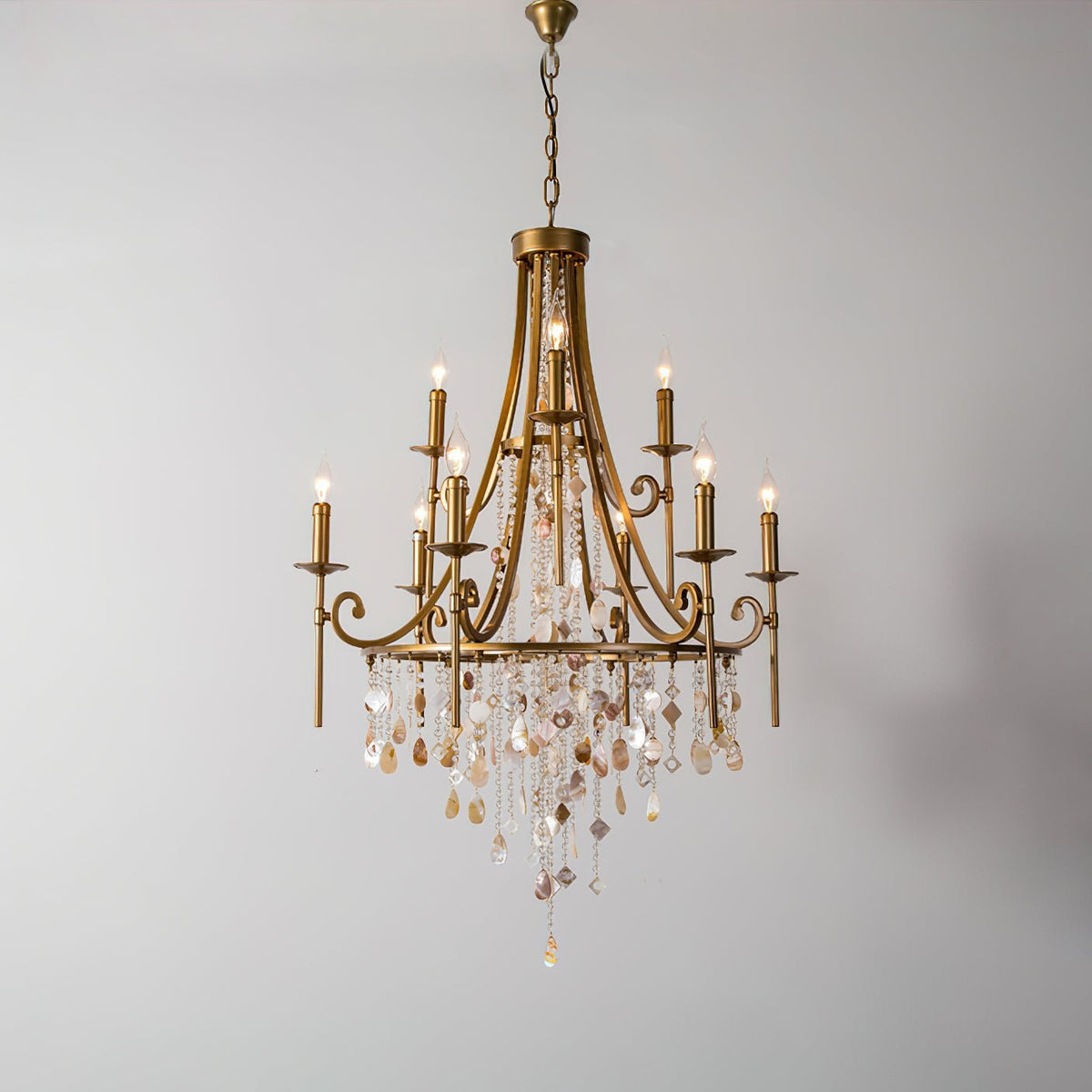 Tatum Lux Shell Crystal Chandelier - 9 Heads ∅ 31.5″ x H 47.2″/ Dia 80cm x H 120cmCopper & Clear Crystal - Manor Lights
