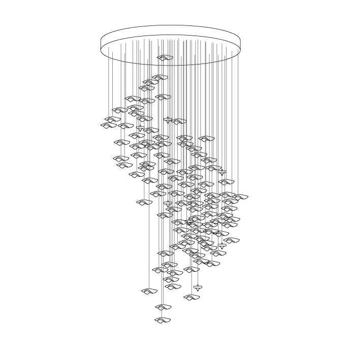 Tidal Art Glass Chandelier (With Canopy) - ∅ 39.4″ x H 78.7″Clear & GoldWarm Light - Jecanoli