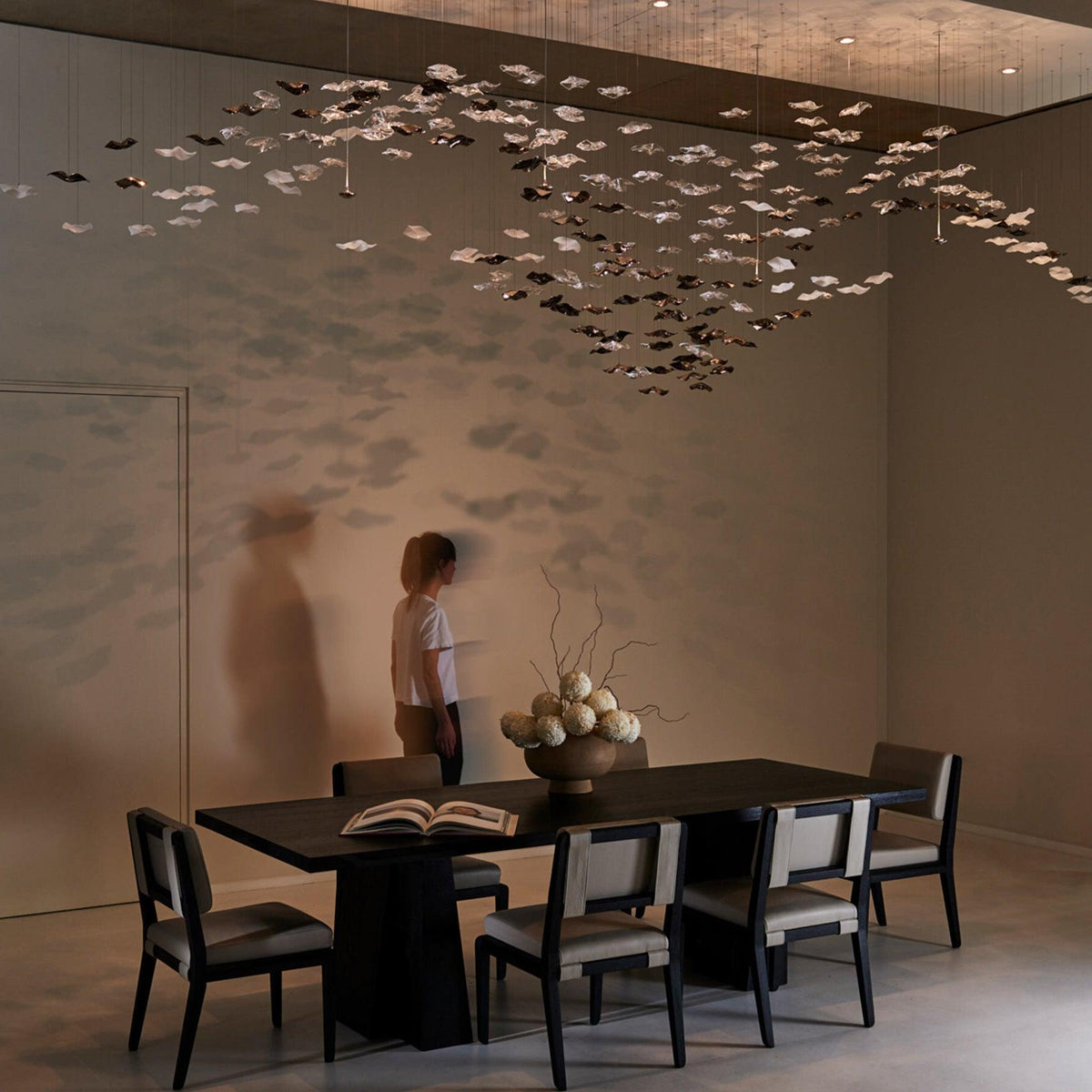 Tidal Art Glass Chandelier (With Canopy) - ∅ 58.3″ x H 118.1″Clear & GoldWarm Light - Jecanoli