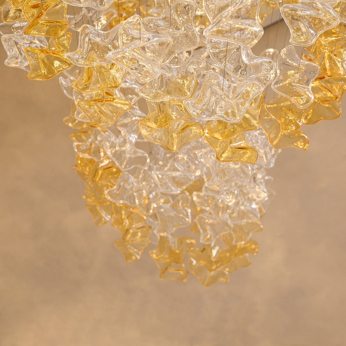Tidal Art Glass Chandelier (With Canopy) - ∅ 58.3″ x H 118.1″Clear & GoldWarm Light - Jecanoli