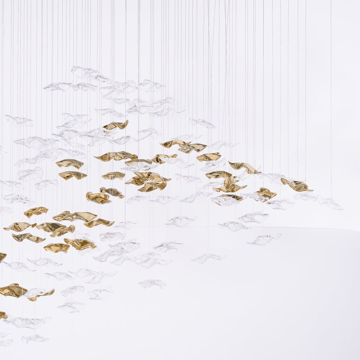 Tidal Art Glass Chandelier (With Canopy) - ∅ 58.3″ x H 118.1″Clear & GoldWarm Light - Jecanoli