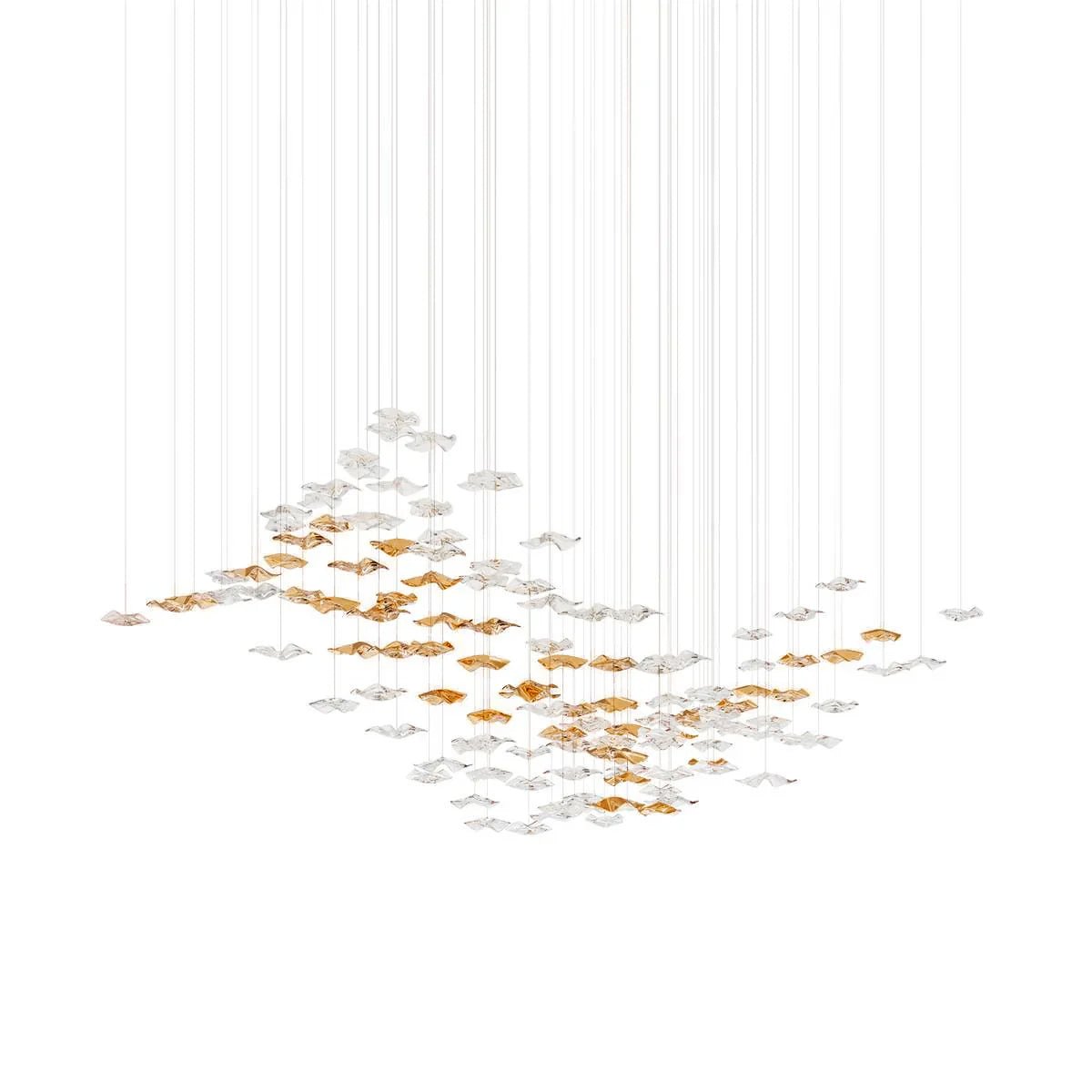 Tidal Art Glass Chandelier (With Canopy) - L 82.7″ x W 23.6″ x H 78.7″Clear & GoldWarm Light - Jecanoli
