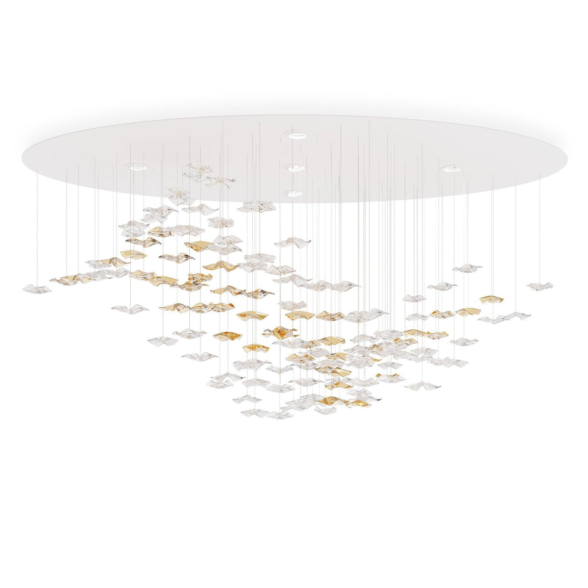 Tidal Art Glass Chandelier (With Canopy) - ∅ 58.3″ x H 118.1″Clear & GoldWarm Light - Jecanoli
