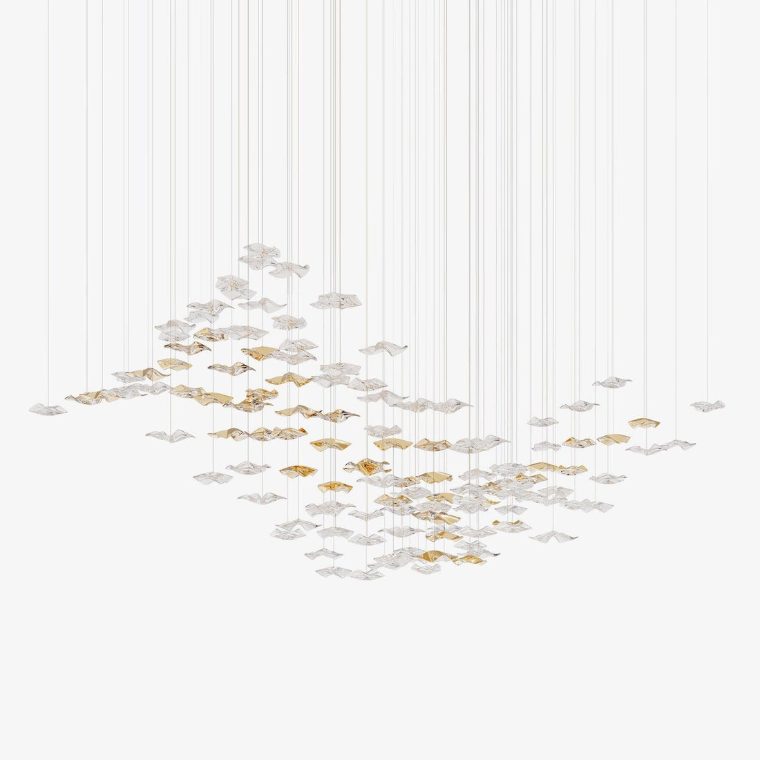 Tidal Art Glass Chandelier (With Canopy) - L 82.7″ x W 23.6″ x H 78.7″Clear & GoldWarm Light - Jecanoli
