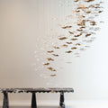 Tidal Art Glass Chandelier (With Canopy) - ∅ 58.3″ x H 118.1″Clear & GoldWarm Light - Jecanoli