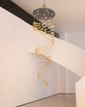 Tidal Art Glass Chandelier (With Canopy) - L 82.7″ x W 23.6″ x H 78.7″Clear & GoldWarm Light - Jecanoli