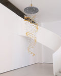 Tidal Art Glass Chandelier (With Canopy) - L 82.7″ x W 23.6″ x H 78.7″Clear & GoldWarm Light - Jecanoli