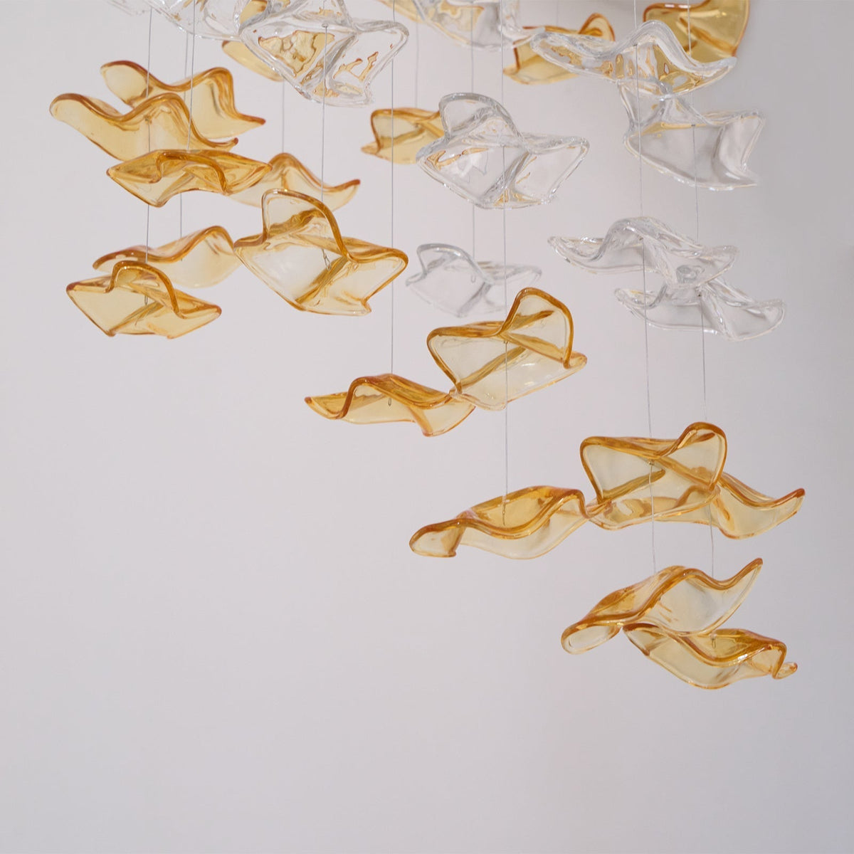 Tidal Art Glass Chandelier (With Canopy) - ∅ 58.3″ x H 118.1″Clear & GoldWarm Light - Jecanoli