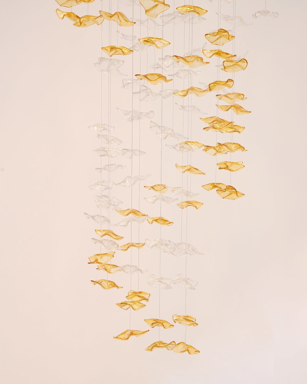 Tidal Art Glass Chandelier (With Canopy) - ∅ 58.3″ x H 118.1″Clear & GoldWarm Light - Jecanoli