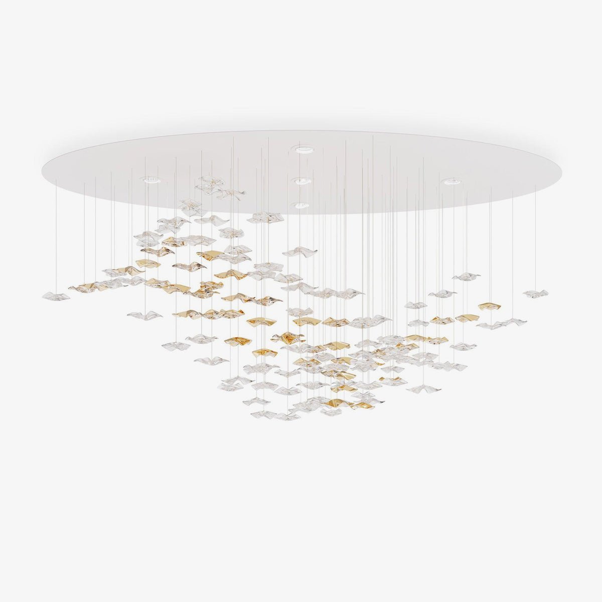 Tidal Art Glass Chandelier (With Canopy) - ∅ 58.3″ x H 118.1″Clear & GoldWarm Light - Jecanoli