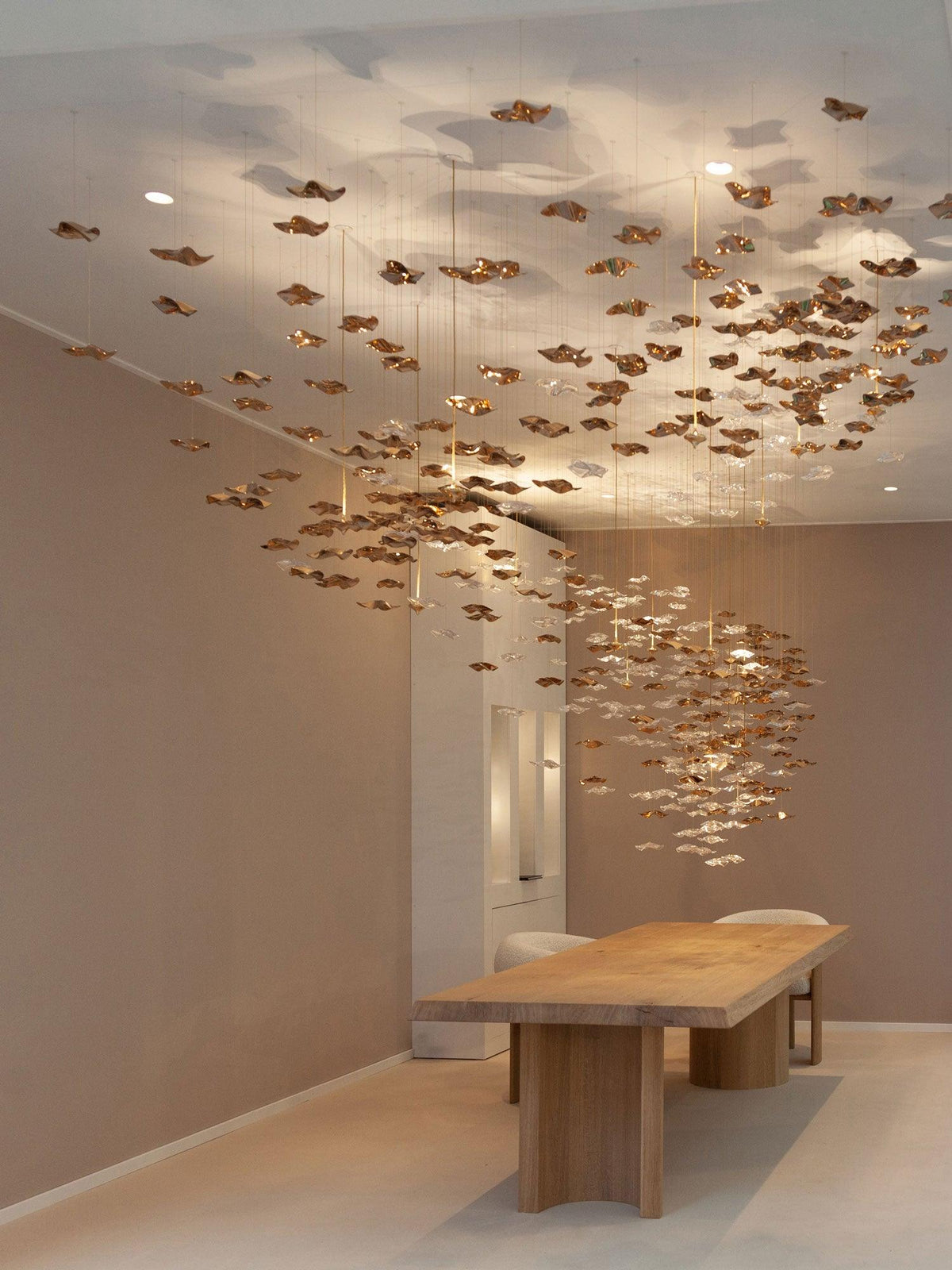 Tidal Art Glass Chandelier (With Canopy) - ∅ 58.3″ x H 118.1″Clear & GoldWarm Light - Jecanoli