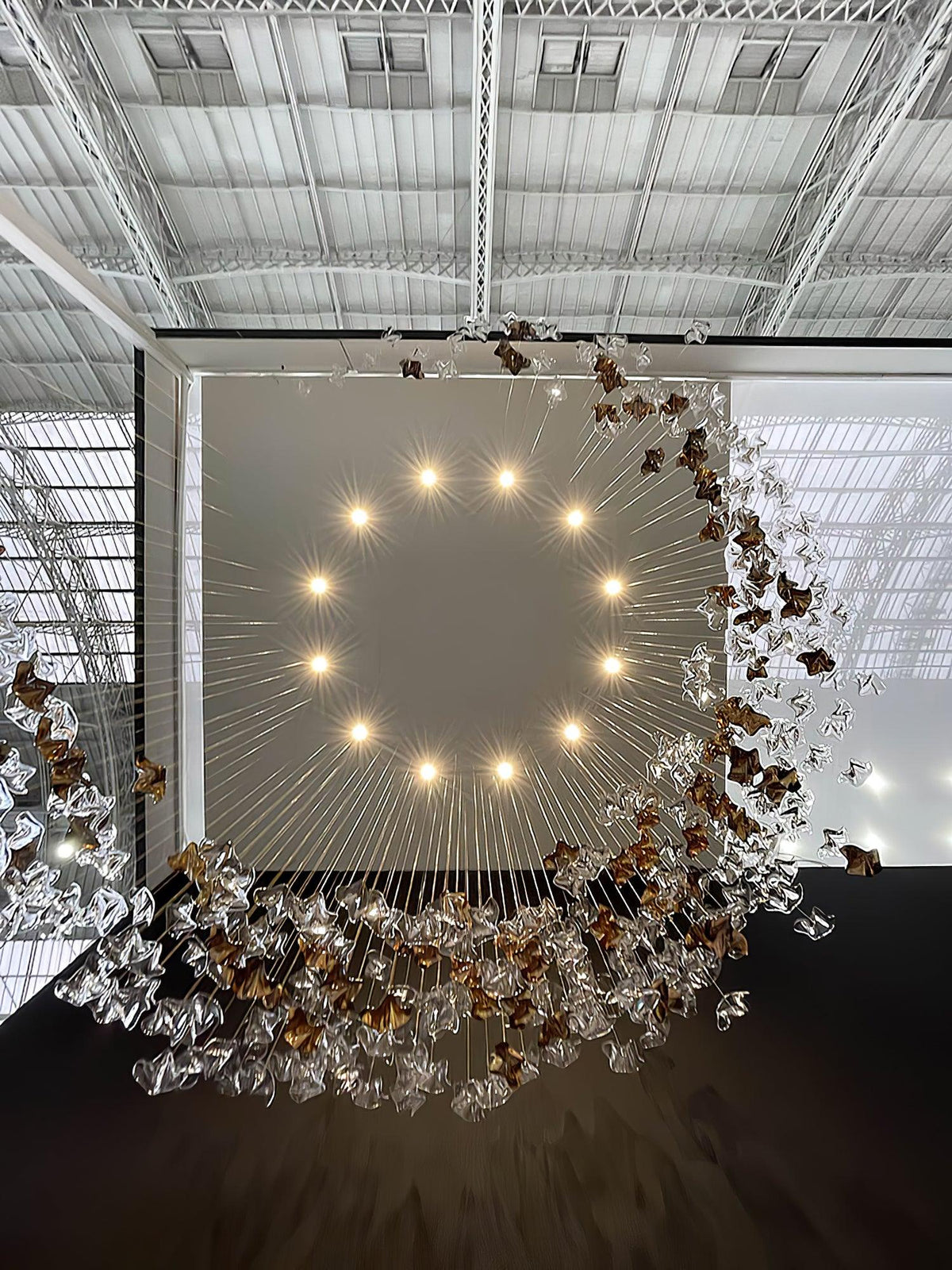 Tidal Art Glass Chandelier (With Canopy) - L 82.7″ x W 23.6″ x H 78.7″Clear & GoldWarm Light - Jecanoli