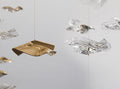 Tidal Art Glass Chandelier (With Canopy) - L 82.7″ x W 23.6″ x H 78.7″Clear & GoldWarm Light - Jecanoli