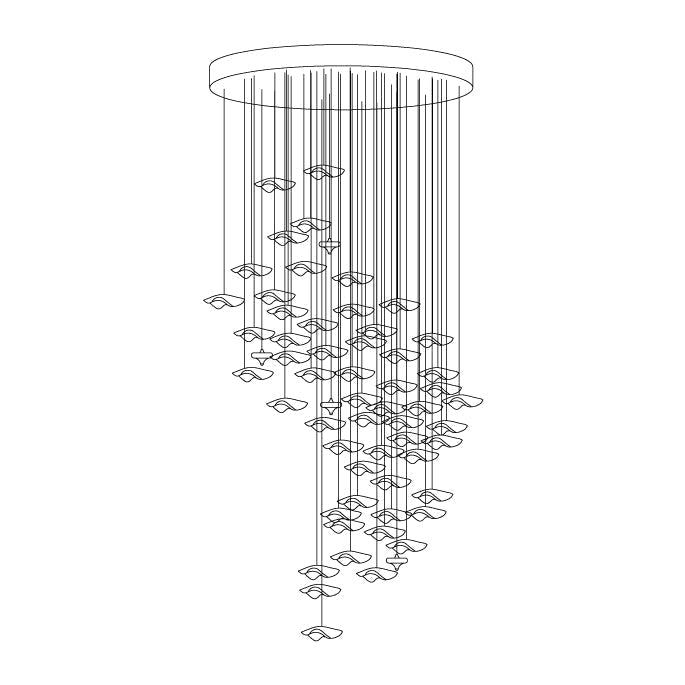 Tidal Art Glass Chandelier (With Canopy) - ∅ 58.3″ x H 118.1″Clear & GoldWarm Light - Jecanoli