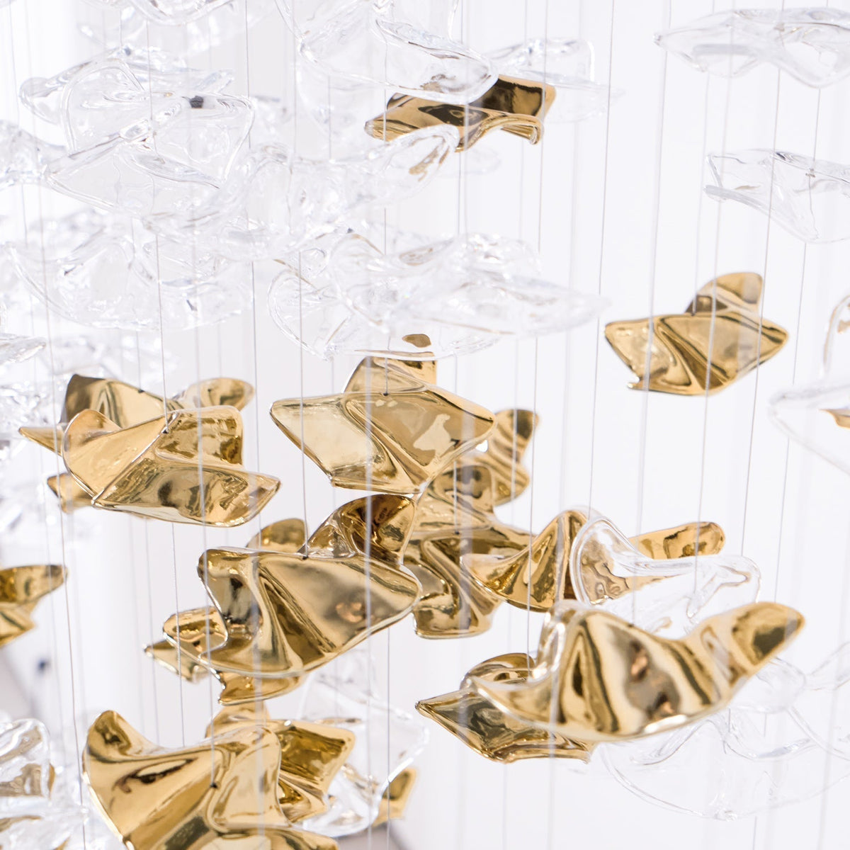Tidal Art Glass Chandelier (With Canopy) - ∅ 58.3″ x H 118.1″Clear & GoldWarm Light - Jecanoli