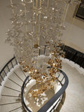 Tidal Art Glass Chandelier (With Canopy) - ∅ 58.3″ x H 118.1″Clear & GoldWarm Light - Jecanoli