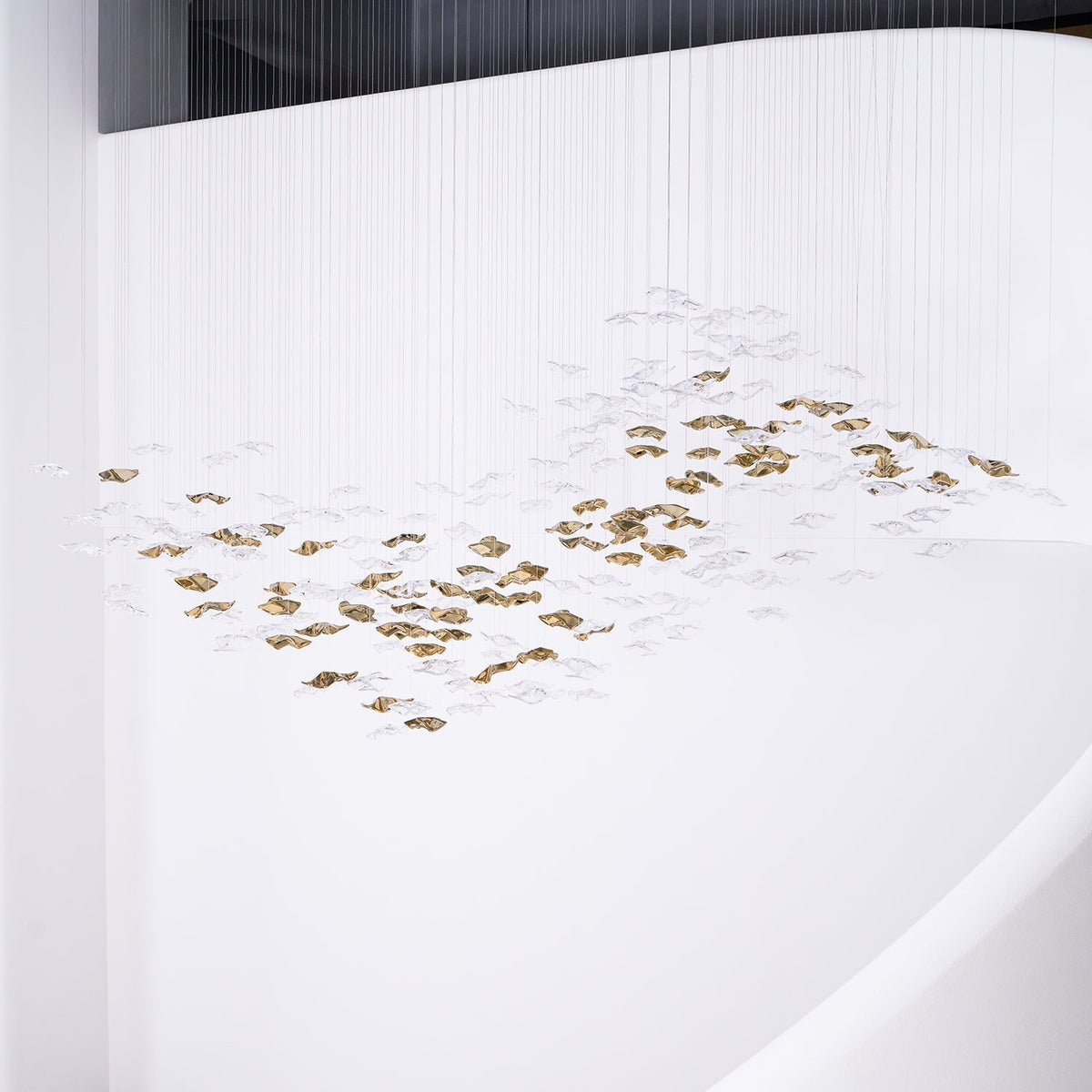 Tidal Art Glass Chandelier (With Canopy) - ∅ 58.3″ x H 118.1″Clear & GoldWarm Light - Jecanoli
