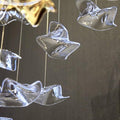 Tidal Art Glass Chandelier (With Canopy) - L 82.7″ x W 23.6″ x H 78.7″Clear & GoldWarm Light - Jecanoli