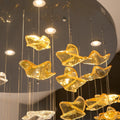 Tidal Art Glass Chandelier (With Canopy) - ∅ 58.3″ x H 118.1″Clear & GoldWarm Light - Jecanoli