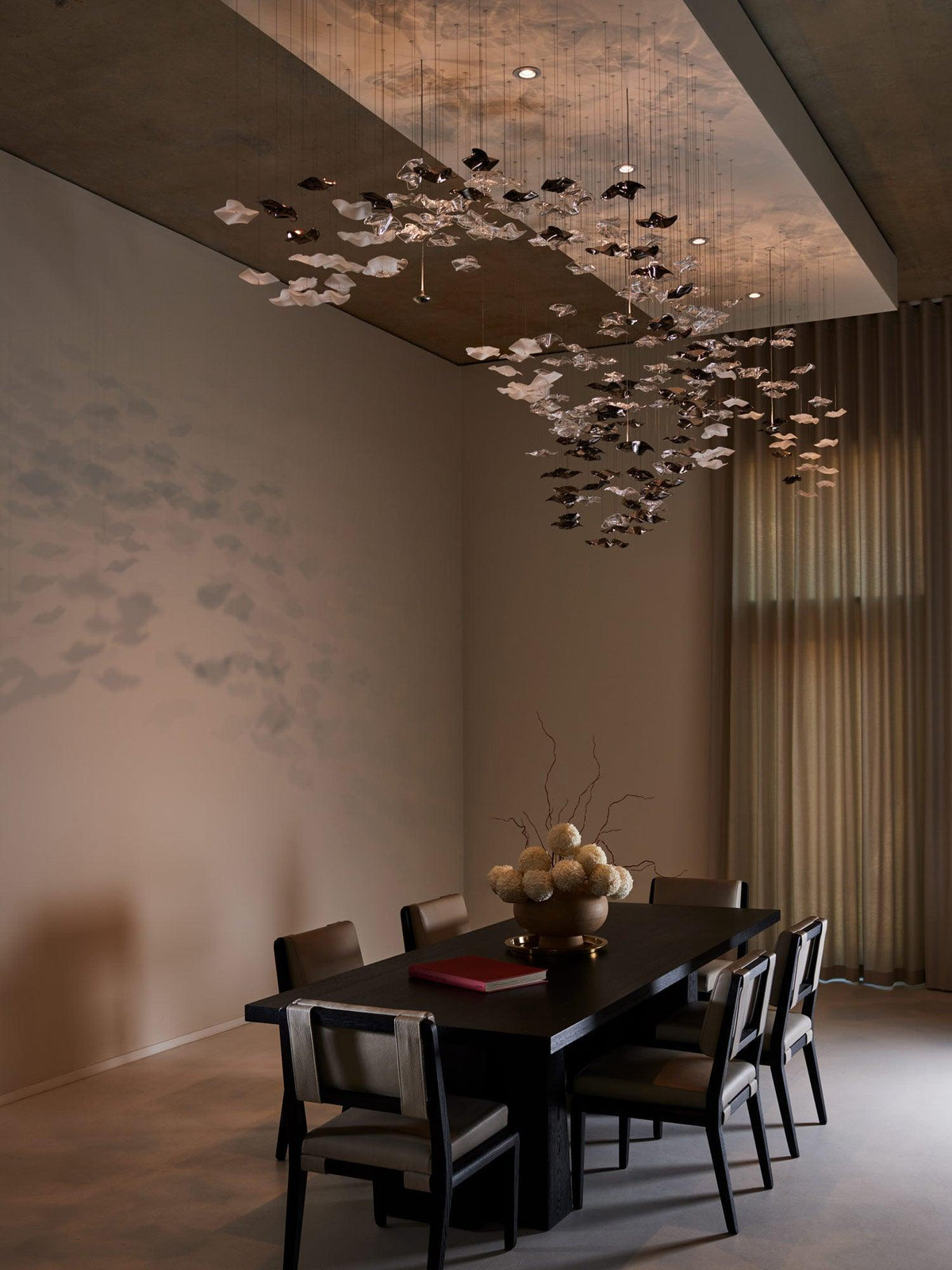 Tidal Art Glass Chandelier (With Canopy) - ∅ 58.3″ x H 118.1″Clear & GoldWarm Light - Jecanoli
