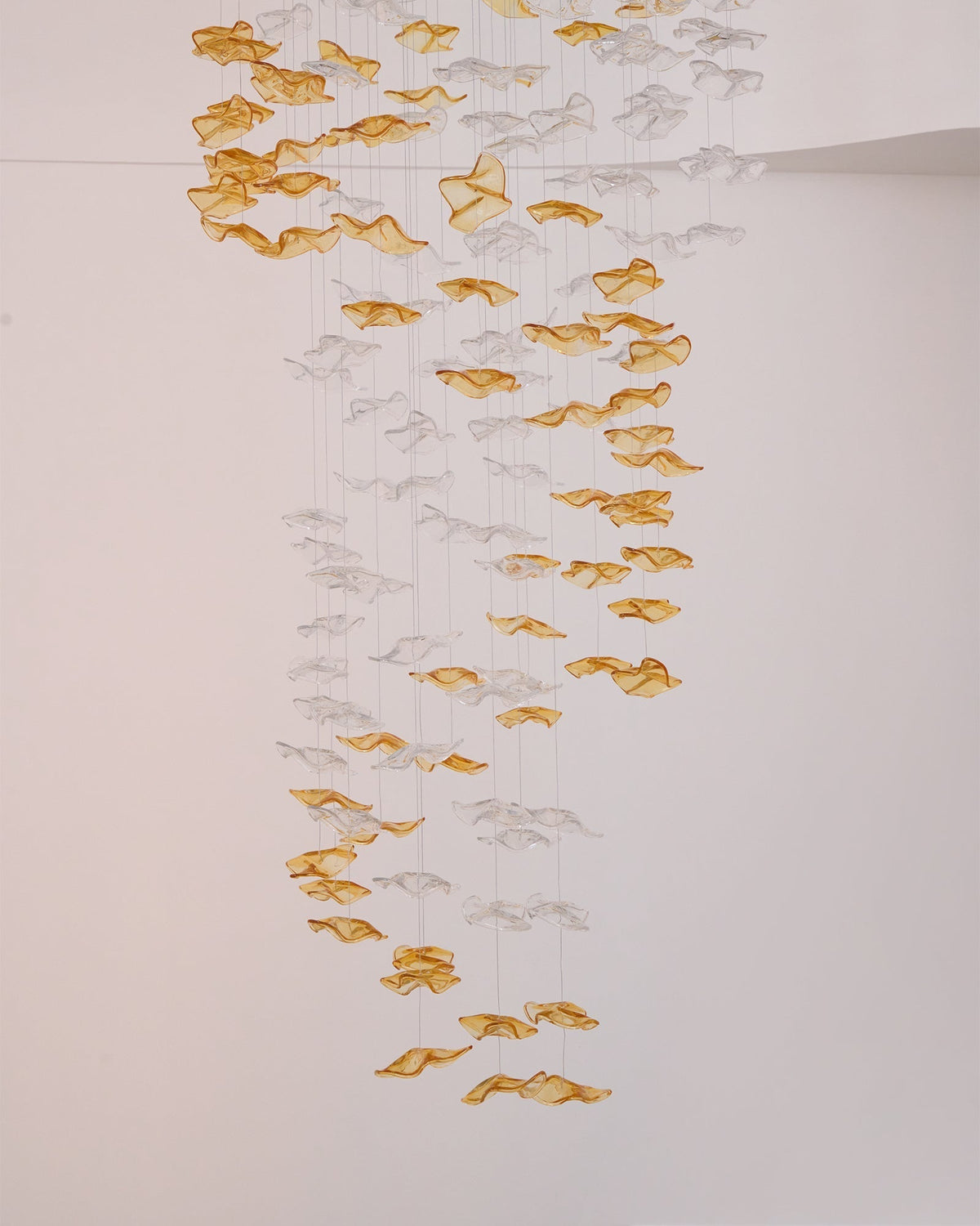 Tidal Art Glass Chandelier (With Canopy) - ∅ 58.3″ x H 118.1″Clear & GoldWarm Light - Jecanoli