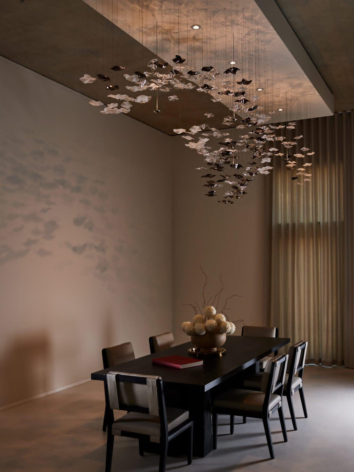 Tidal Art Glass Chandelier (With Canopy) - ∅ 58.3″ x H 118.1″Clear & GoldWarm Light - Jecanoli