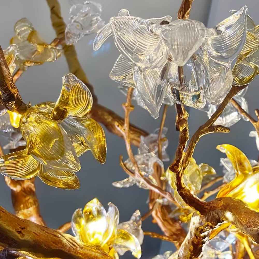 Verdant Branch Copper Vine Glass Flower Stairwell Chandelier - CopperH59.0"(150cm)Warm Light 3000kJecanoli