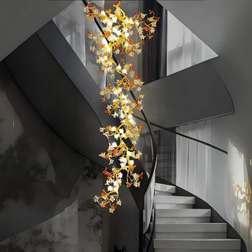 Verdant Branch Copper Vine Glass Flower Stairwell Chandelier - CopperH59.0"(150cm)Warm Light 3000kJecanoli