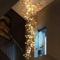 Verdant Branch Copper Vine Glass Flower Stairwell Chandelier - CopperH59.0