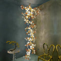 Verdant Branch Copper Vine Glass Flower Stairwell Chandelier - CopperH59.0