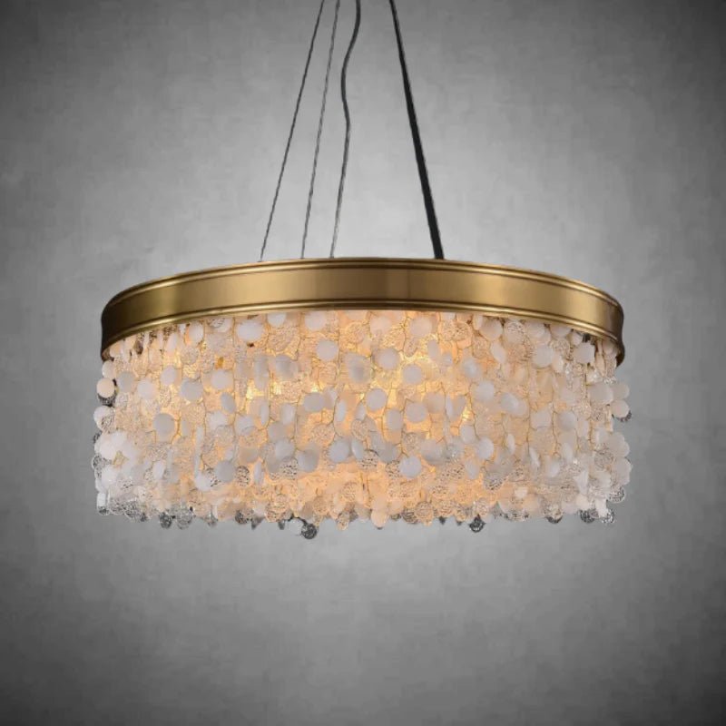 White Leaves Brass Framework Round Chandelier - Jecanoli