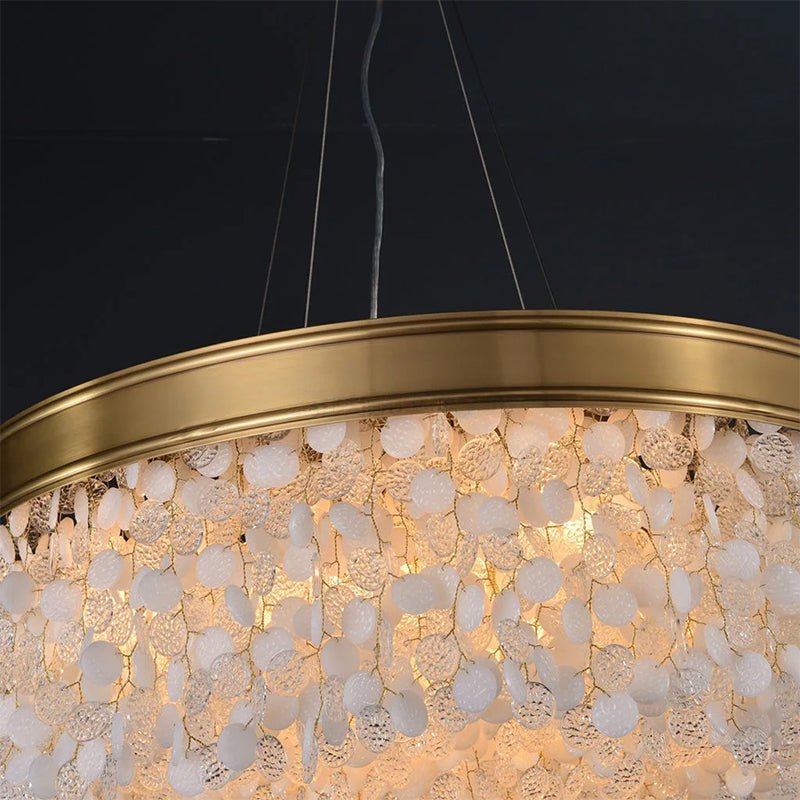 White Leaves Brass Framework Round Chandelier - Jecanoli